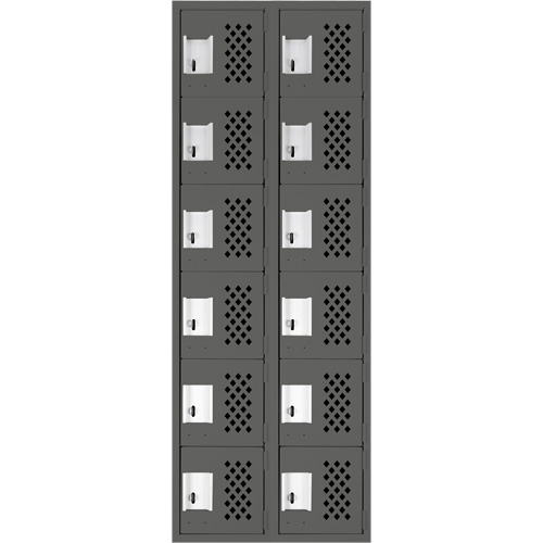 Assembled Lockerettes Clean Line Perforated Economy Lockers, 6 -tier, Bank of 2, 18" x 72" x 12", Steel MAS Chibougamau