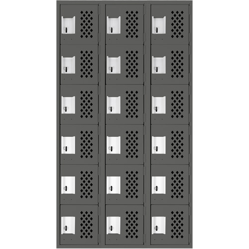 Assembled Lockerettes Clean Line Perforated Economy Lockers, 6 -tier, Bank of 3, 18" x 72" x 12", Steel MAS Chibougamau