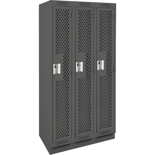 Clean Line Lockers, Bank of 3, 36" x 15" x 76", Steel, Charcoal, Rivet (Assembled), Perforated MAS Chibougamau