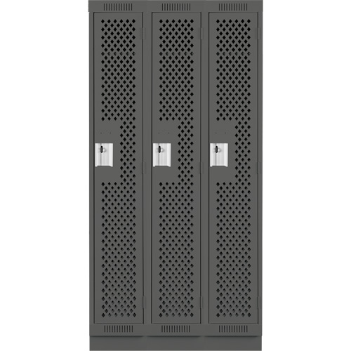 Clean Line Lockers, Bank of 3, 36" x 15" x 76", Steel, Charcoal, Rivet (Assembled), Perforated MAS Chibougamau