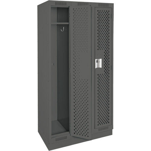 Clean Line Lockers, Bank of 3, 36" x 15" x 76", Steel, Charcoal, Rivet (Assembled), Perforated MAS Chibougamau