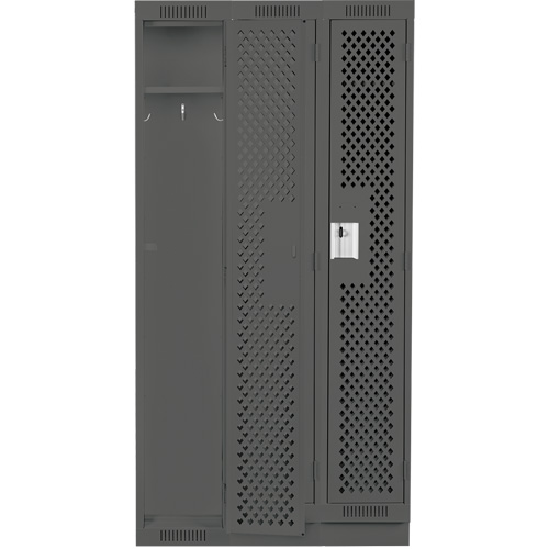 Clean Line Lockers, Bank of 3, 36" x 15" x 76", Steel, Charcoal, Rivet (Assembled), Perforated MAS Chibougamau