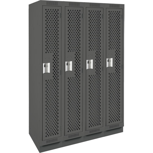 Clean Line Lockers, Bank of 4, 48" x 15" x 76", Steel, Charcoal, Rivet (Assembled), Perforated MAS Chibougamau