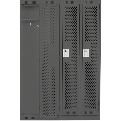 Clean Line Lockers, Bank of 4, 48" x 15" x 76", Steel, Charcoal, Rivet (Assembled), Perforated MAS Chibougamau