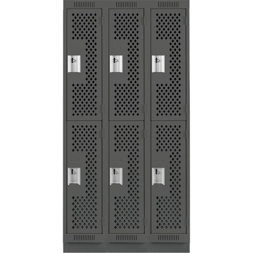 Clean Line Lockers, 2 -tier, Bank of 3, 36" x 15" x 76", Steel, Charcoal, Rivet (Assembled), Perforated MAS Chibougamau