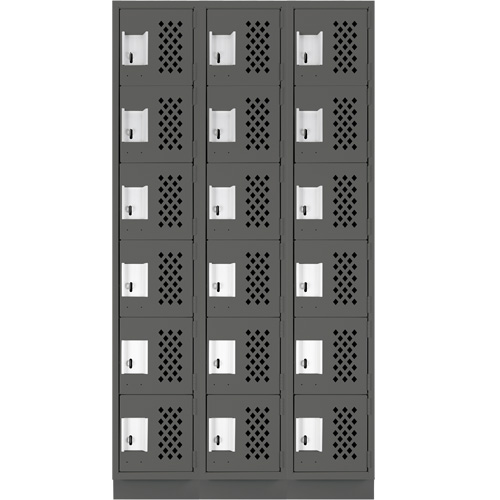 Assembled Lockerettes Clean Line Perforated Economy Lockers, 6 -tier, Bank of 3, 18" x 72" x 12", Steel MAS Chibougamau