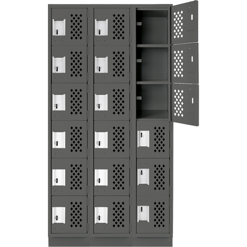 Assembled Lockerettes Clean Line Perforated Economy Lockers, 6 -tier, Bank of 3, 18" x 72" x 12", Steel MAS Chibougamau