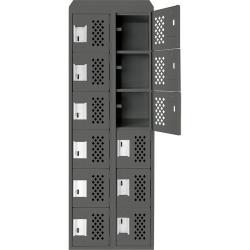Assembled Lockerettes Clean Line Perforated Economy Lockers, 6 -tier, Bank of 2, 18" x 72" x 12", Steel MAS Chibougamau