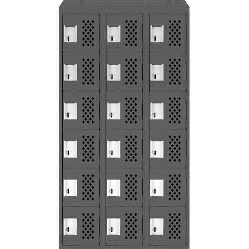 Assembled Lockerettes Clean Line Perforated Economy Lockers, 6 -tier, Bank of 3, 18" x 72" x 12", Steel MAS Chibougamau