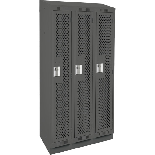 Clean Line Lockers, Bank of 3, 36" x 18" x 82", Steel, Charcoal, Rivet (Assembled), Perforated MAS Chibougamau