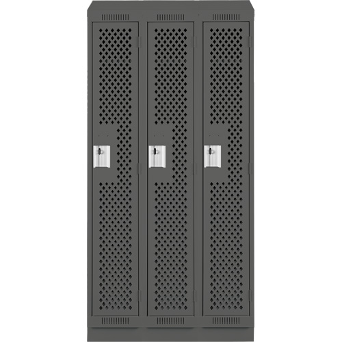 Clean Line Lockers, Bank of 3, 36" x 18" x 82", Steel, Charcoal, Rivet (Assembled), Perforated MAS Chibougamau