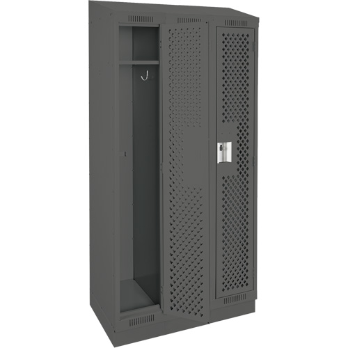 Clean Line Lockers, Bank of 3, 36" x 18" x 82", Steel, Charcoal, Rivet (Assembled), Perforated MAS Chibougamau