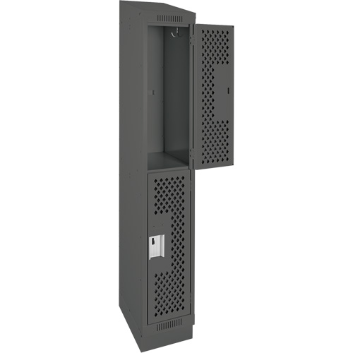 Clean Line Lockers, 2 -tier, 12" x 12" x 82", Steel, Charcoal, Rivet (Assembled), Perforated MAS Chibougamau
