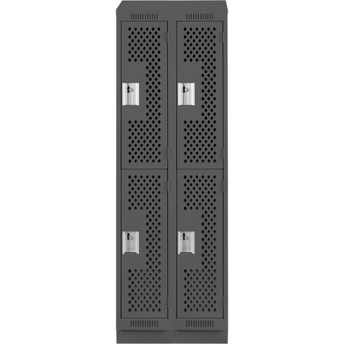 Clean Line Lockers, 2 -tier, Bank of 2, 24" x 15" x 82", Steel, Charcoal, Rivet (Assembled), Perforated MAS Chibougamau