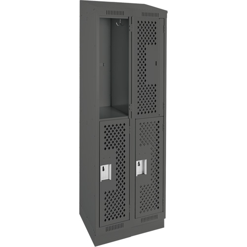 Clean Line Lockers, 2 -tier, Bank of 2, 24" x 15" x 82", Steel, Charcoal, Rivet (Assembled), Perforated MAS Chibougamau