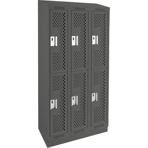 Clean Line Lockers, 2 -tier, Bank of 3, 36" x 12" x 82", Steel, Charcoal, Rivet (Assembled), Perforated MAS Chibougamau