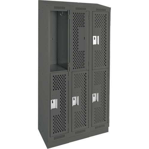 Clean Line Lockers, 2 -tier, Bank of 3, 36" x 12" x 82", Steel, Charcoal, Rivet (Assembled), Perforated MAS Chibougamau