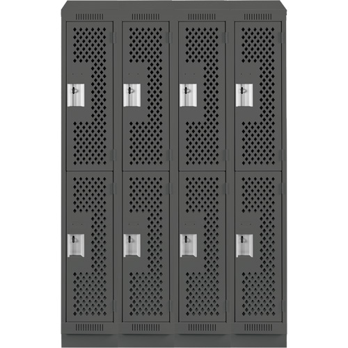 Clean Line Lockers, 2 -tier, Bank of 4, 48" x 12" x 82", Steel, Charcoal, Rivet (Assembled), Perforated MAS Chibougamau