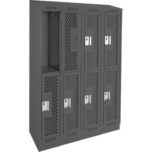 Clean Line Lockers, 2 -tier, Bank of 4, 48" x 12" x 82", Steel, Charcoal, Rivet (Assembled), Perforated MAS Chibougamau
