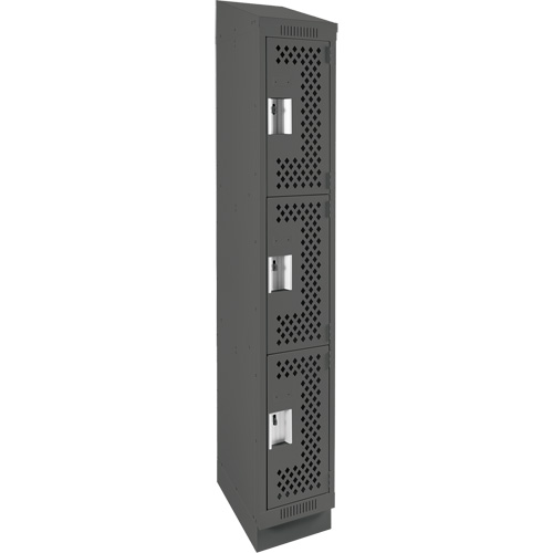 Clean Line Lockers, 3 -tier, 12" x 18" x 82", Steel, Charcoal, Rivet (Assembled), Perforated MAS Chibougamau