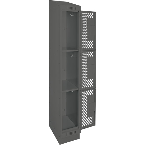 Clean Line Lockers, 3 -tier, 12" x 18" x 82", Steel, Charcoal, Rivet (Assembled), Perforated MAS Chibougamau