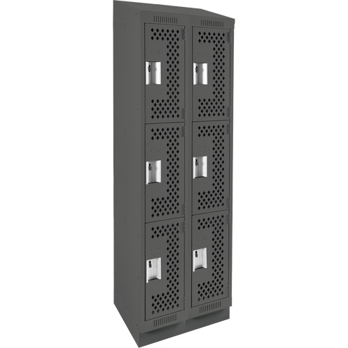 Clean Line Lockers, 3 -tier, Bank of 2, 24" x 18" x 82", Steel, Charcoal, Rivet (Assembled), Perforated MAS Chibougamau