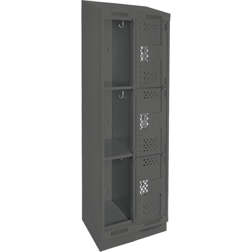 Clean Line Lockers, 3 -tier, Bank of 2, 24" x 18" x 82", Steel, Charcoal, Rivet (Assembled), Perforated MAS Chibougamau
