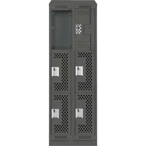 Clean Line Lockers, 3 -tier, Bank of 2, 24" x 18" x 82", Steel, Charcoal, Rivet (Assembled), Perforated MAS Chibougamau