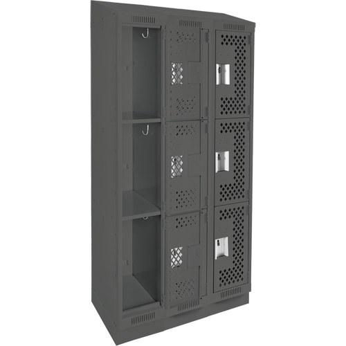 Clean Line Lockers, 3 -tier, Bank of 3, 36" x 18" x 82", Steel, Charcoal, Rivet (Assembled), Perforated MAS Chibougamau