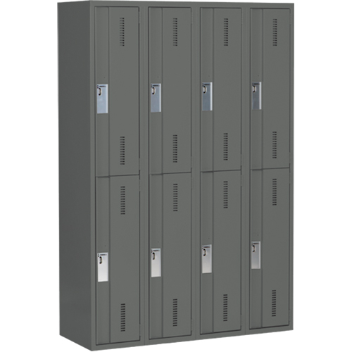 Concorde Heavy-Duty Lockers, 2 -tier, Bank of 4, 48" x 18" x 72", Steel, Charcoal, Welded (Assembled) MAS Chibougamau