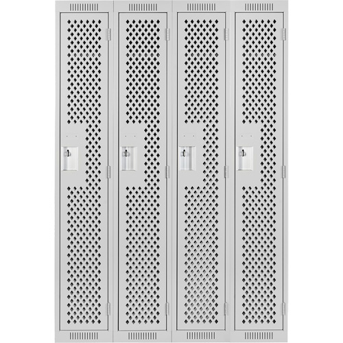 Clean Line Lockers, Bank of 4, 48" x 15" x 72", Steel, Grey, Rivet (Assembled), Perforated MAS Chibougamau