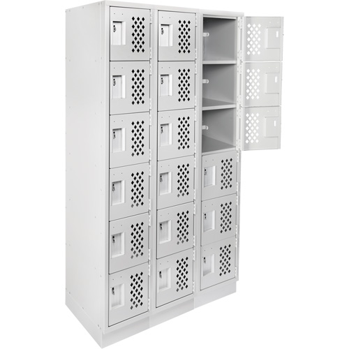 Assembled Lockerettes Clean Line Perforated Economy Lockers, 6 -tier, Bank of 3, 18" x 72" x 12", Steel MAS Chibougamau