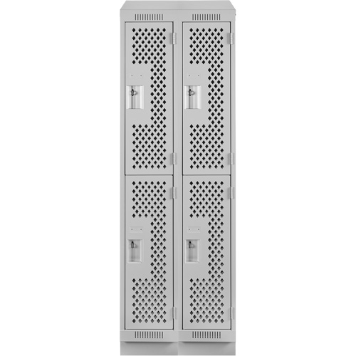 Clean Line Lockers, 2 -tier, Bank of 2, 24" x 12" x 82", Steel, Grey, Rivet (Assembled), Perforated MAS Chibougamau