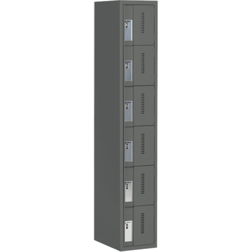 Concorde Heavy-Duty Lockers, 6 -tier, 12" x 18" x 72", Steel, Charcoal, Welded (Assembled) MAS Chibougamau
