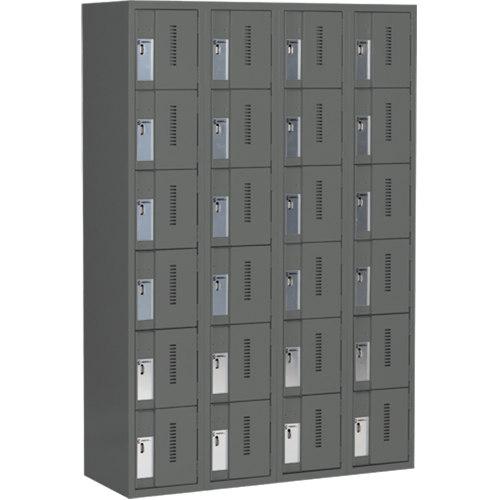 Concorde Heavy-Duty Lockers, 6 -tier, Bank of 4, 48" x 18" x 72", Steel, Charcoal, Welded (Assembled) MAS Chibougamau