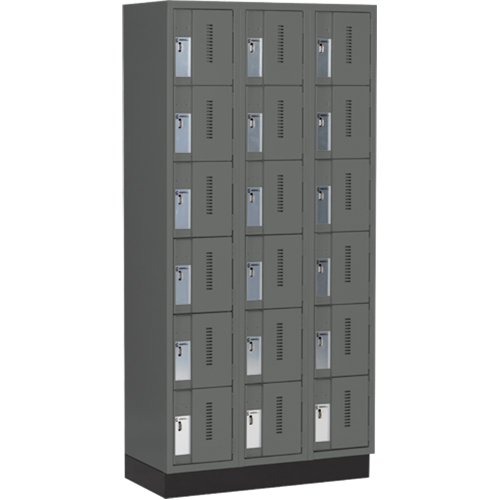 Concorde Heavy-Duty Lockers, 6 -tier, Bank of 3, 36" x 18" x 76", Steel, Charcoal, Welded (Assembled) MAS Chibougamau