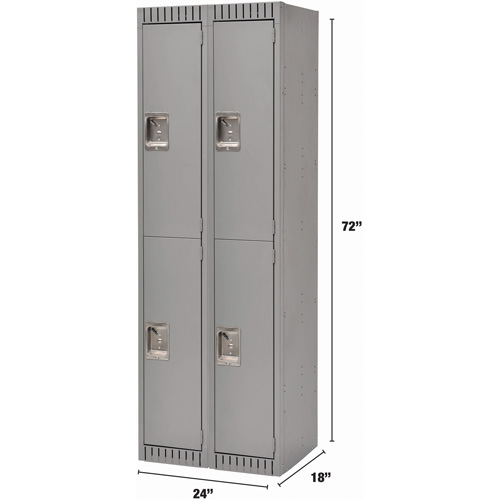 Lockers, 2 -tier, Bank of 2, 24" x 18" x 72", Steel, Grey, Rivet (Assembled) MAS Chibougamau