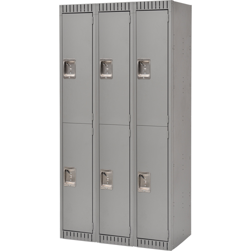 Lockers, 2 -tier, Bank of 3, 36" x 18" x 72", Steel, Grey, Knocked Down MAS Chibougamau