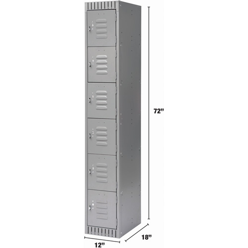 Lockers, 6 -tier, 12" x 18" x 72", Steel, Grey, Knocked Down MAS Chibougamau