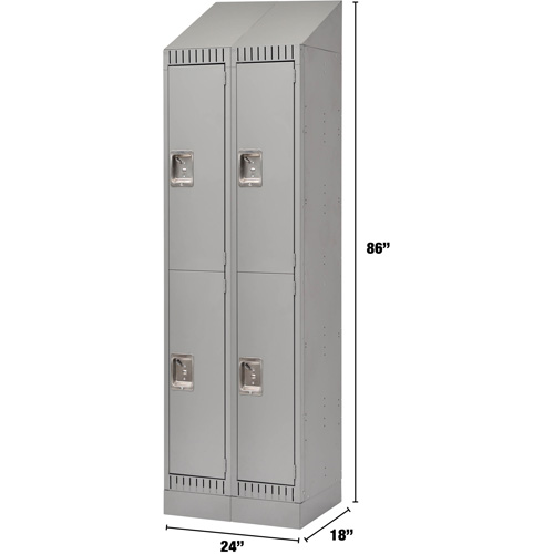 Lockers, 2 -tier, Bank of 2, 24" x 18" x 86", Steel, Grey, Knocked Down MAS Chibougamau