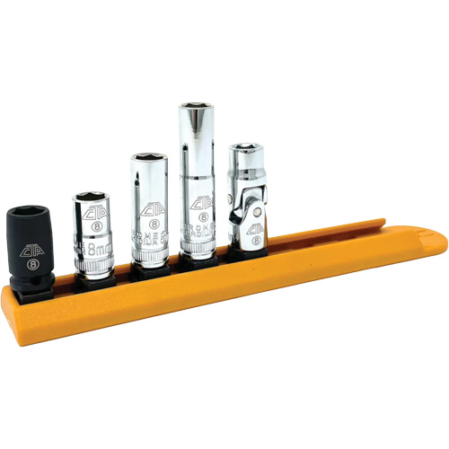 Chrome Finish Socket Set with Rail, 5 Pieces, 1/4" Drive Size MAS Chibougamau