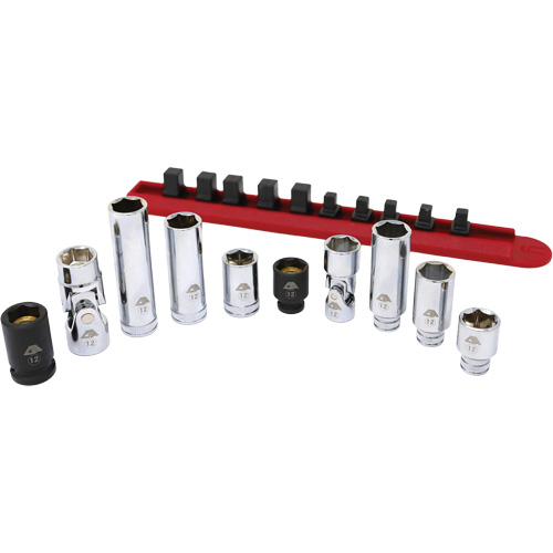 Chrome Finish Socket Set with Rail, 10 Pieces, 1/4"/3/8" Drive Size MAS Chibougamau