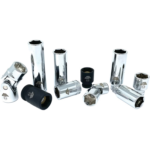 Chrome Finish Socket Set with Rail, 10 Pieces, 1/4"/3/8" Drive Size MAS Chibougamau