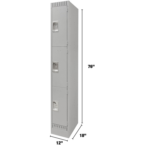 Lockers, 3 -tier, 12" x 18" x 76", Steel, Grey, Knocked Down MAS Chibougamau