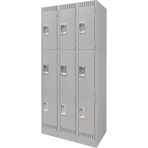 Lockers, 3 -tier, Bank of 3, 36" x 18" x 76", Steel, Grey, Knocked Down MAS Chibougamau