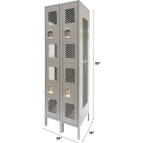 Vented Lockers, 2 -tier, Bank of 2, 24" x 18" x 78", Steel, Grey, Knocked Down, Perforated MAS Chibougamau
