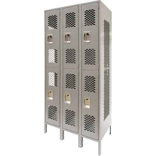 Casiers ventil&eacute;s, 2 niveaux, Bloc de 3, 36" x 18" x 78", Acier, Gris, D&eacute;mont&eacute;, Perfor&eacute; MAS Chibougamau