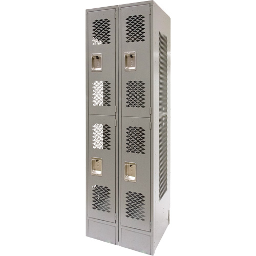 Vented Lockers, 2 -tier, Bank of 2, 24" x 18" x 78", Steel, Grey, Knocked Down, Perforated MAS Chibougamau