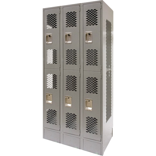 Casiers ventil&eacute;s, 2 niveaux, Bloc de 3, 36" x 18" x 78", Acier, Gris, D&eacute;mont&eacute;, Perfor&eacute; MAS Chibougamau