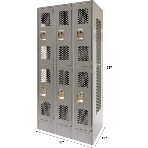 Casiers ventil&eacute;s, 2 niveaux, Bloc de 3, 36" x 18" x 78", Acier, Gris, D&eacute;mont&eacute;, Perfor&eacute; MAS Chibougamau